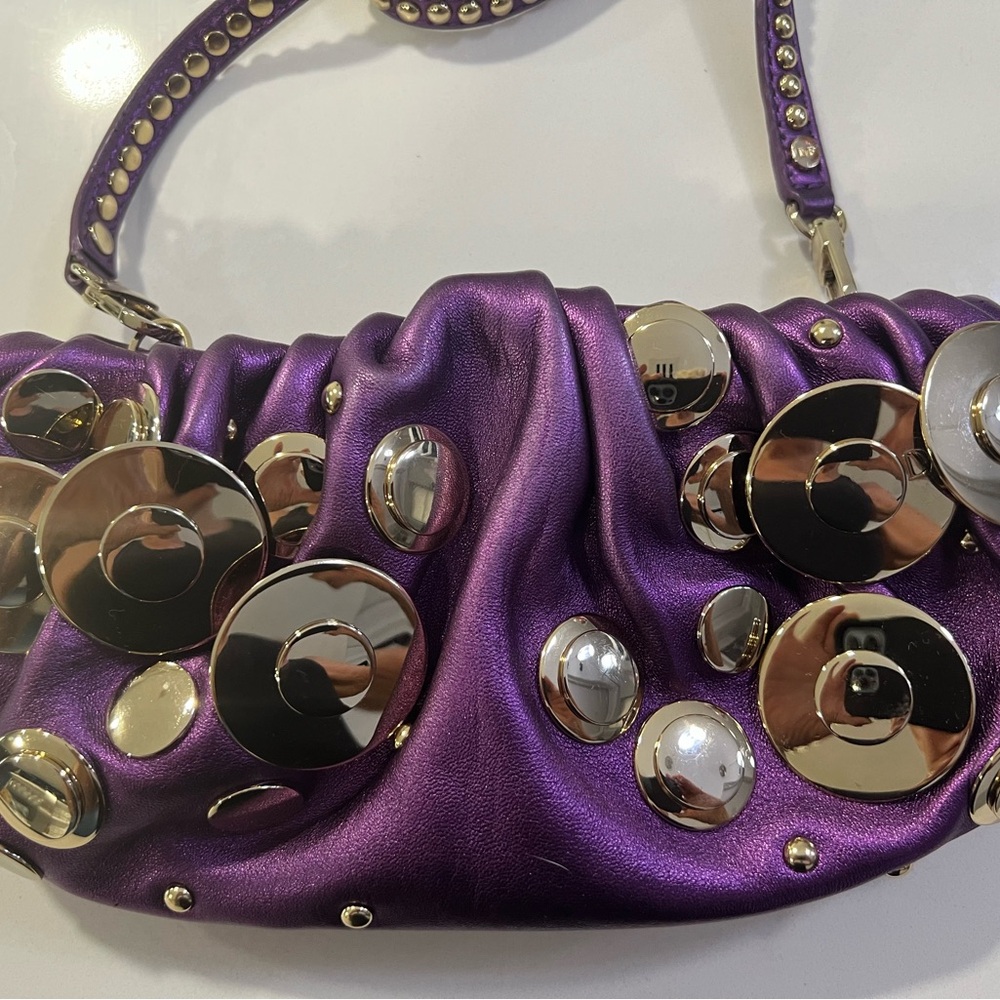 Diane von Furstenberg purple clutch w/attachable straps and dust bag. - Picture 6 of 11